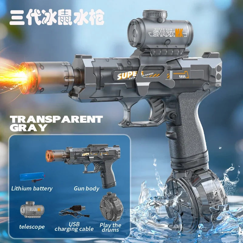 Electric Water Gun Toy with Simulated Firing & Recoil – Auto Sensor, LED Lights