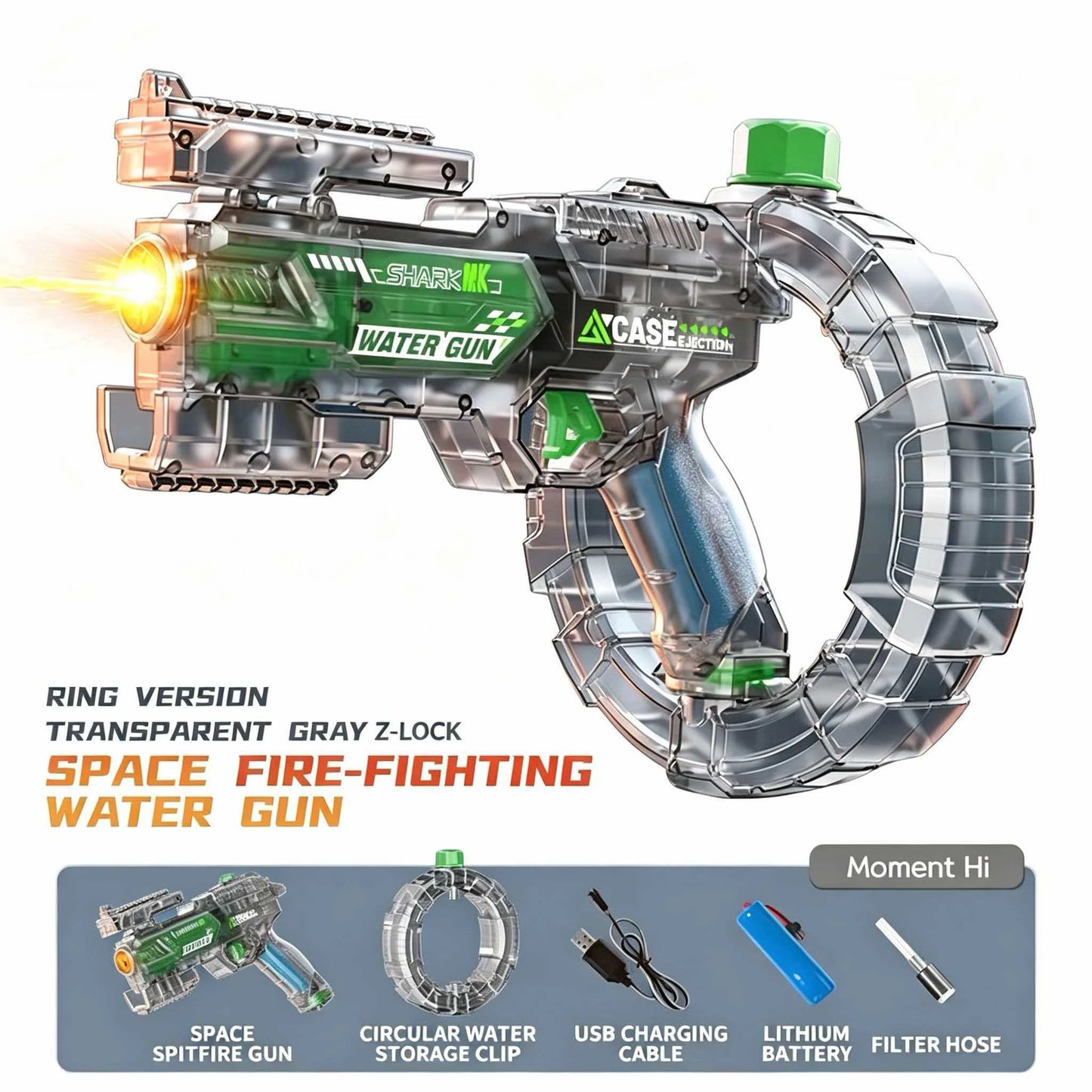 Electric Water Gun Toy with Simulated Firing & Recoil – Auto Sensor, LED Lights
