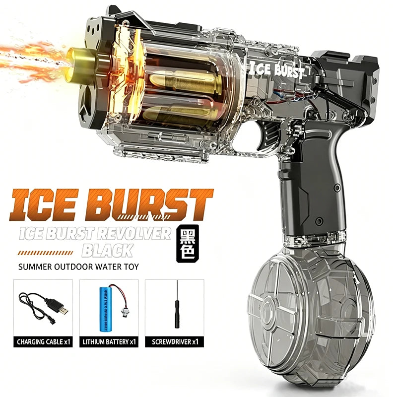 Electric Water Gun Toy with Simulated Firing & Recoil – Auto Sensor, LED Lights