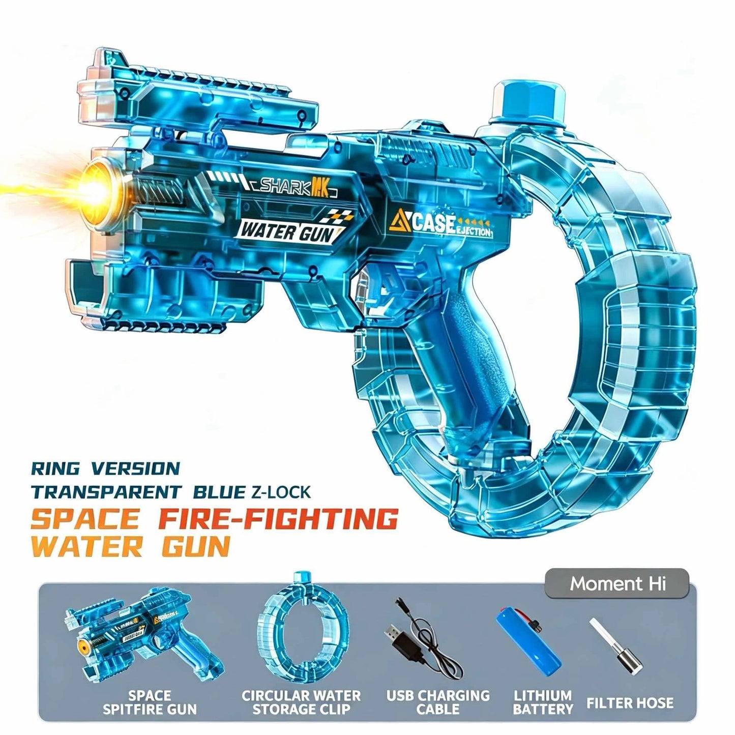 Electric Water Gun Toy with Simulated Firing & Recoil – Auto Sensor, LED Lights