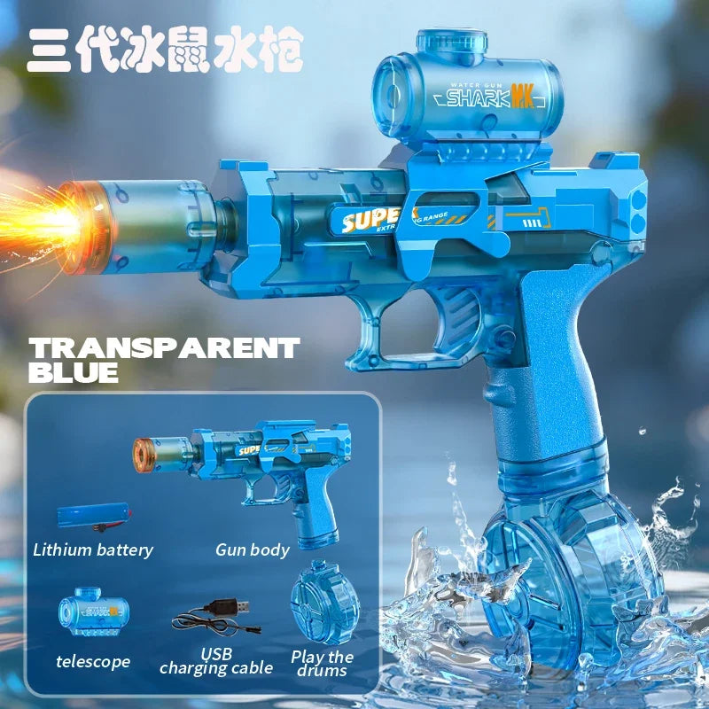 Electric Water Gun Toy with Simulated Firing & Recoil – Auto Sensor, LED Lights