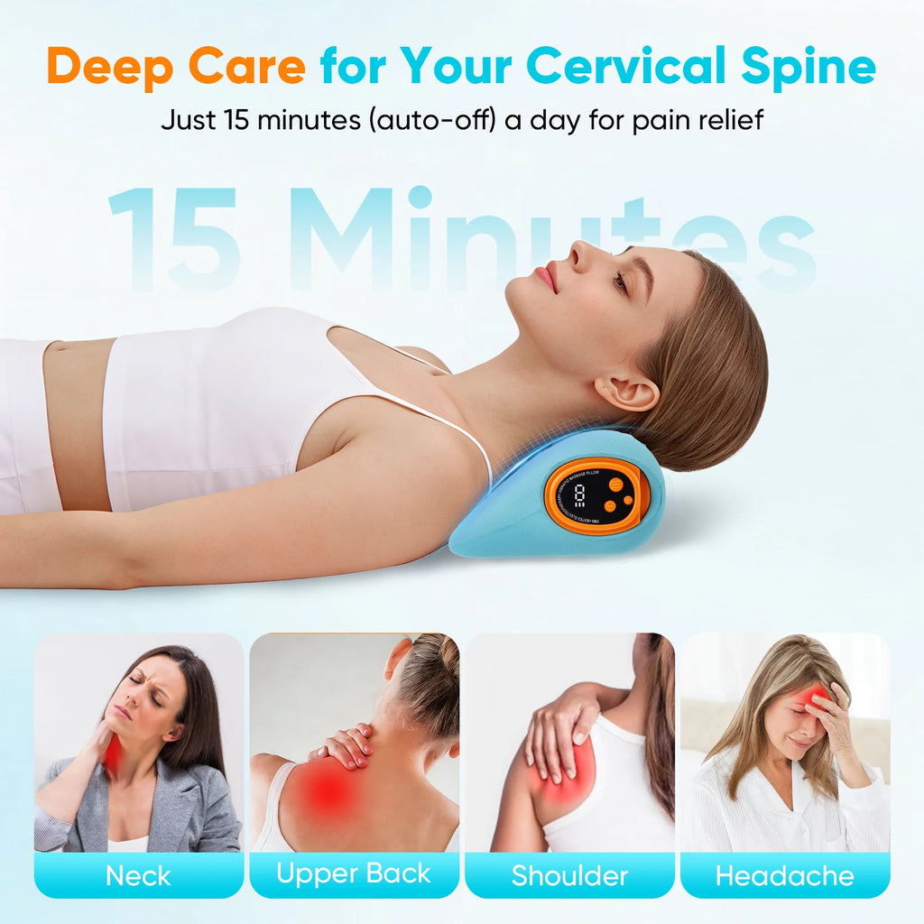 3-in-1 Cervical Neck Massager – EMS, Heat & Vibration Pain Relief Pillow