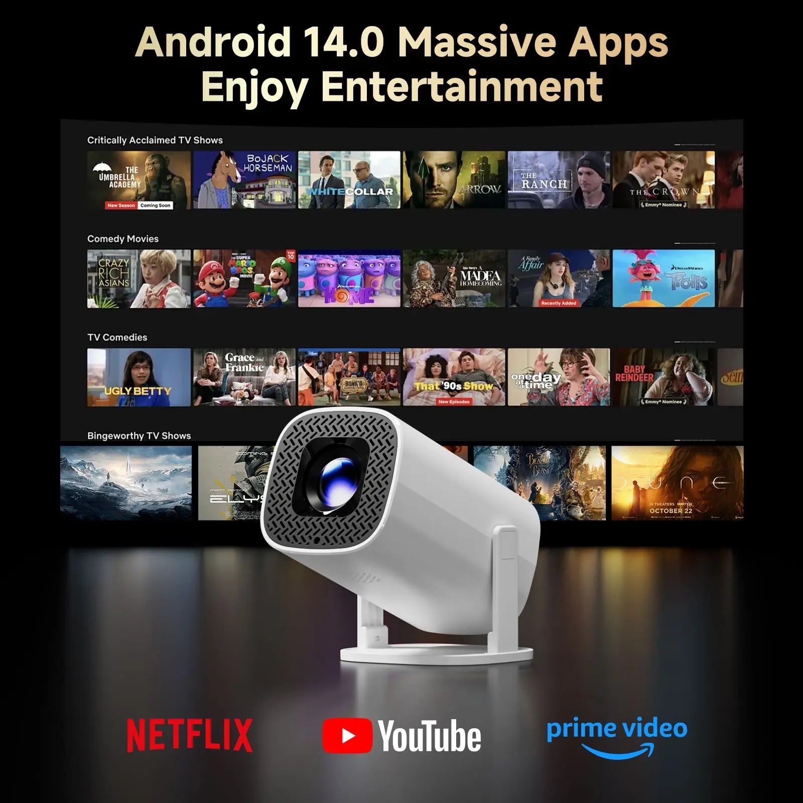 P30 PRO Smart Mini Projector – Android 14, WiFi 6, 4K Support, Bluetooth 5.0