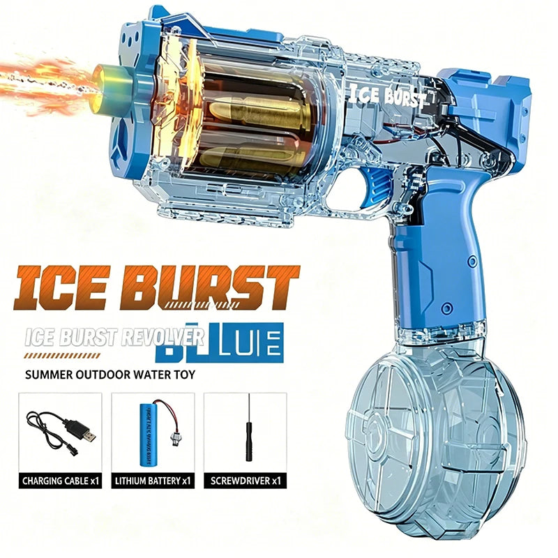 Electric Water Gun Toy with Simulated Firing & Recoil – Auto Sensor, LED Lights