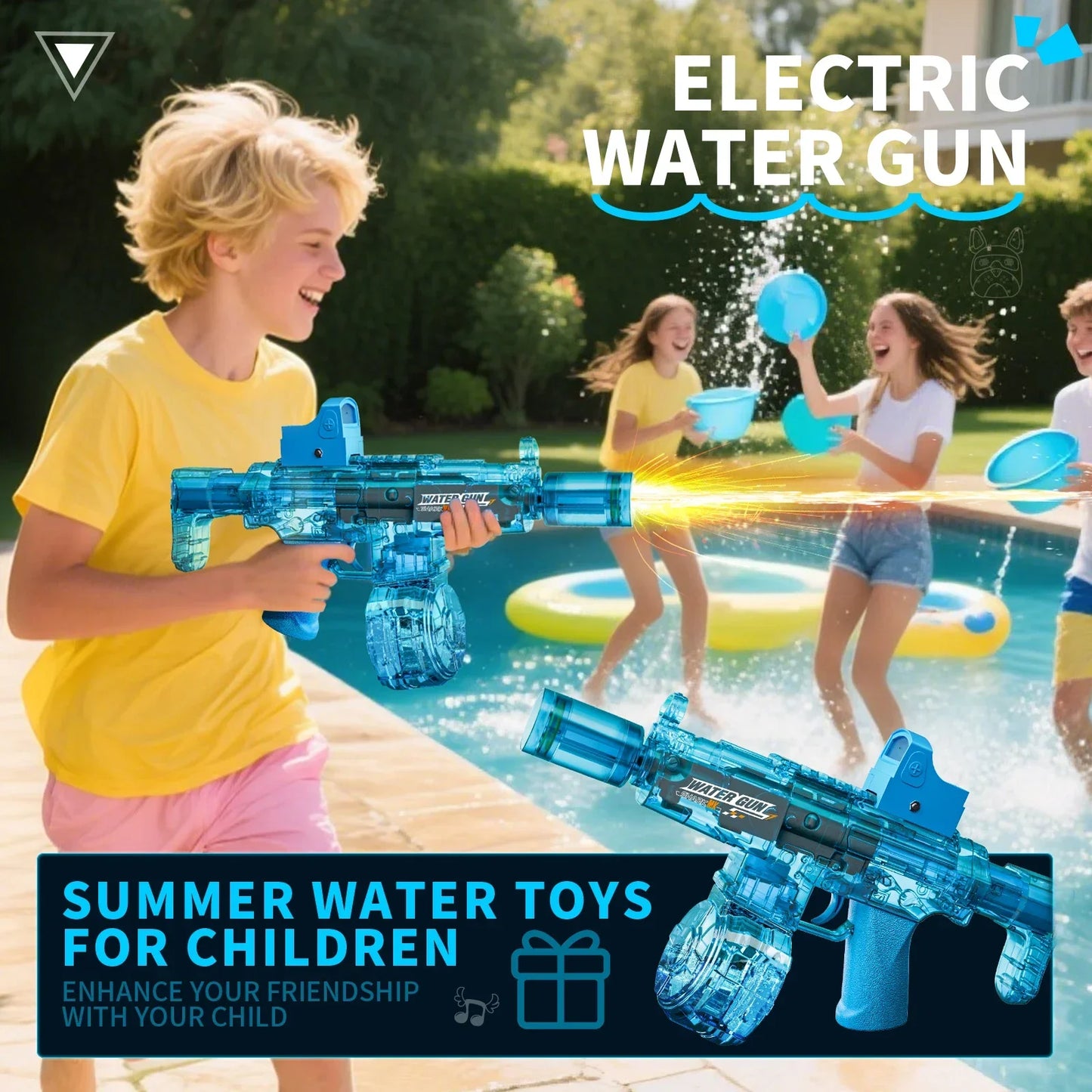 Electric Water Gun Toy with Simulated Firing & Recoil – Auto Sensor, LED Lights