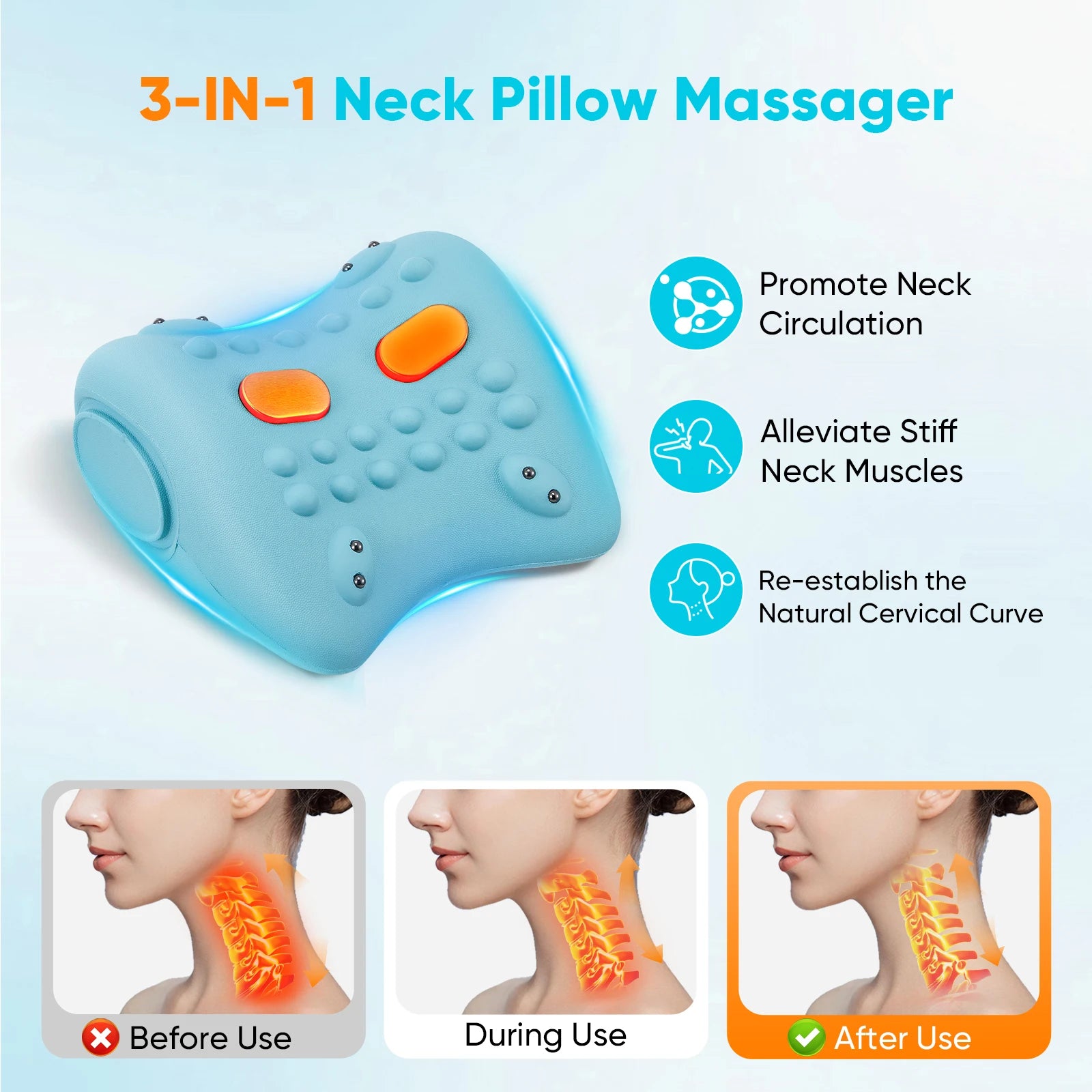 3-in-1 Cervical Neck Massager – EMS, Heat & Vibration Pain Relief Pillow