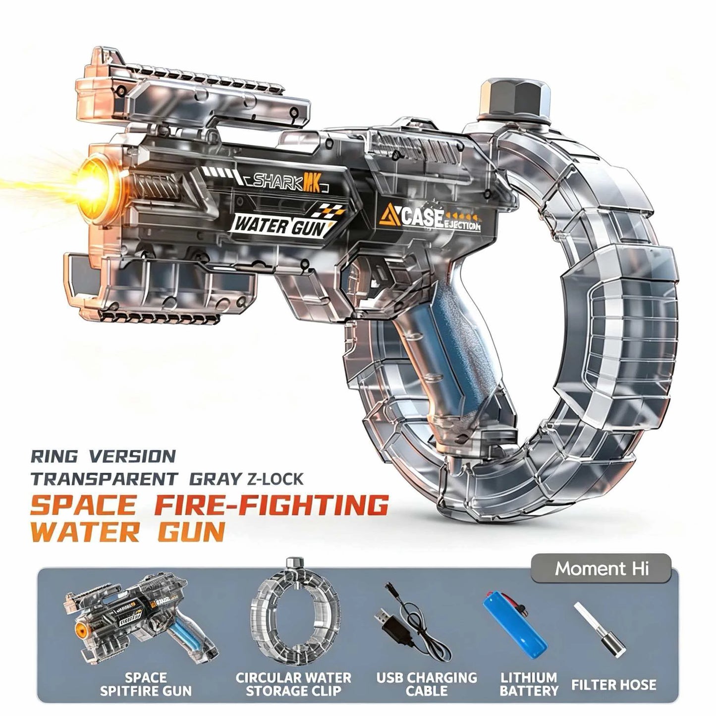 Electric Water Gun Toy with Simulated Firing & Recoil – Auto Sensor, LED Lights